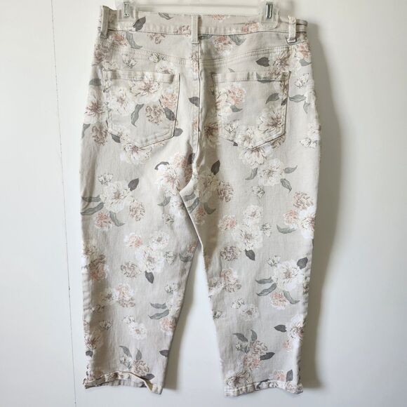 Gloria Vanderbilt Amanda Capri Jeans Floral Beige Stretch Denim Womens 8 - Picture 4 of 12